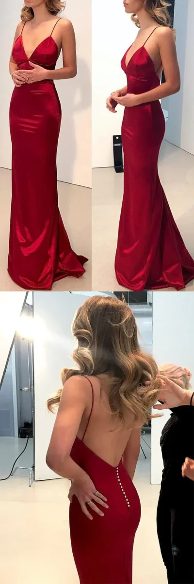 Röd Slida Backless Prom Dress - Röd Aftonklänning - Bild 3