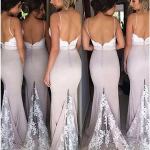 Dove Grå Grå Sjöjungfru Sexiga Spaghetti Straps Brudtärnklänningar