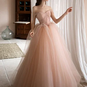 Dusty Rose Balklänning Tyll Bröllopsklänning