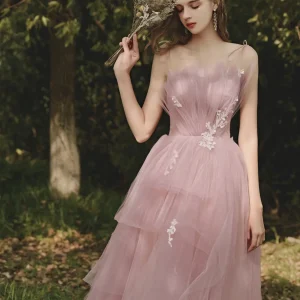 Dusty Rose Flowy Tyll balklänning