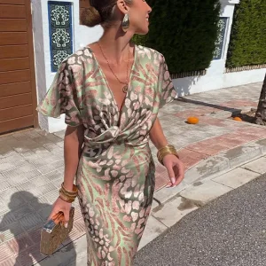 Sara | Midiklänning Dam Omlott Plisserad