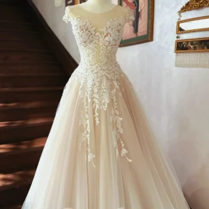 Elegant Lace Top See Through Summer Sheer Wedding Dress