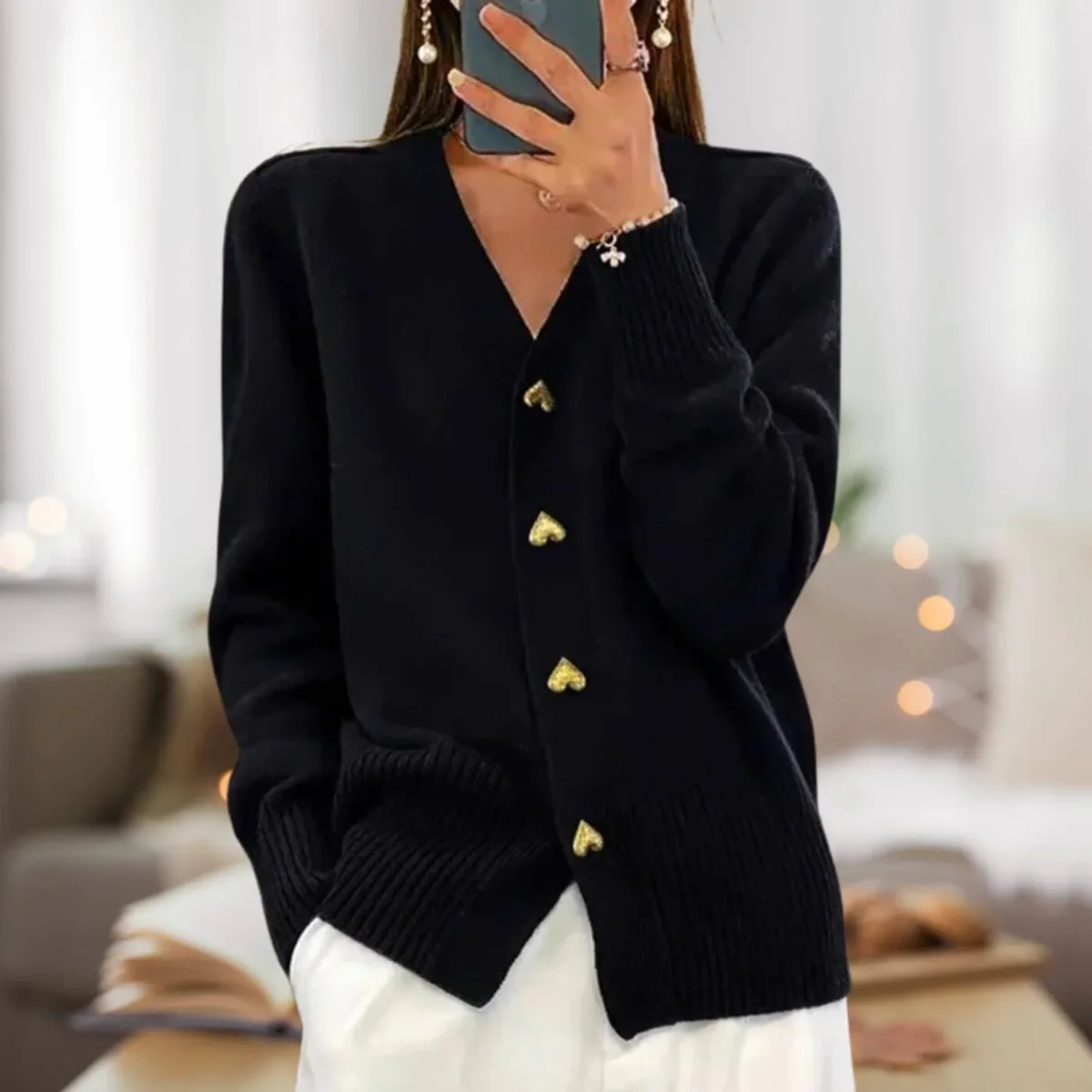 Elvira™ - Elegant Kofta med Hjärtknappar - Bild 6