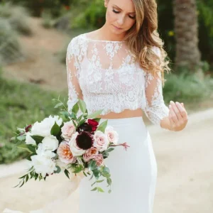 Flowy Boho Spets Crop Top Mermaid Chiffong kjol Tvådelad Bröllopsklänning