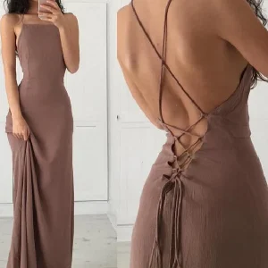 Flowy Chokladbrun Balklänning Backless Balklänning Brun aftonklänning