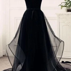 Flowy Tylle Off Shoulders Tyll Svart balklänning