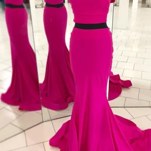 Fuchsia Off The Shoulder Two Piece Mermaid Prom Dress