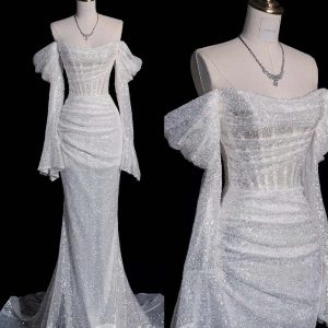 Glitter Corset Sheer Illusion Sequins Wedding Dress