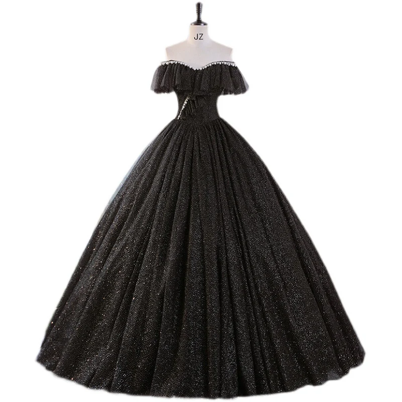 Glitter Off The Shoulder Ball Gown Black Gothic Sweet 16 Dress - Bild 2
