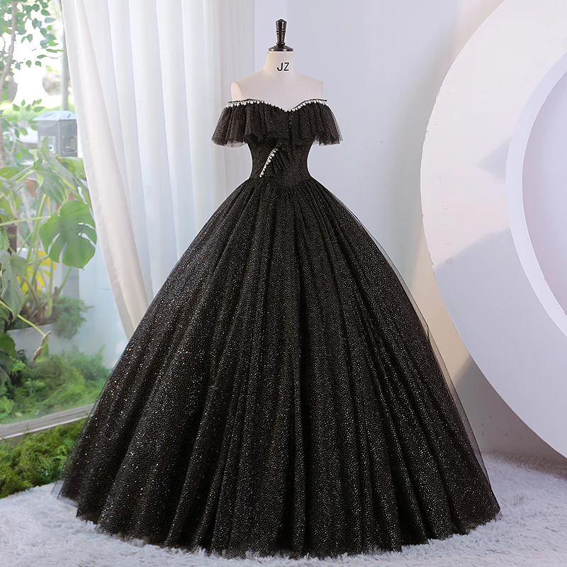 Glitter Off The Shoulder Ball Gown Black Gothic Sweet 16 Dress - Bild 3