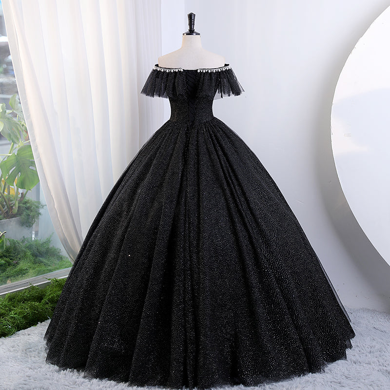 Glitter Off The Shoulder Ball Gown Black Gothic Sweet 16 Dress - Bild 4