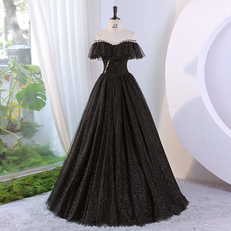 Glitter Off The Shoulder Ball Gown Black Gothic Sweet 16 Dress - Bild 5