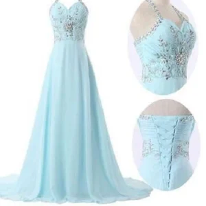 Grimma Ljusblå Balklänning Långa aftonklänningar i chiffong för bröllop MA072