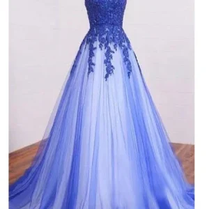 Illusion Royal Blue axelbandslös spets tyll Balklänning Balklänning