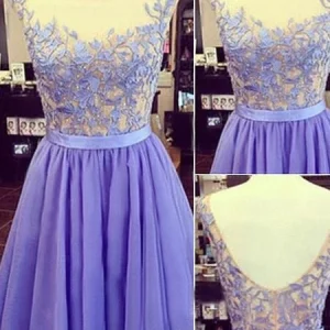 Lavendel Spets Top Kort balklänning för tonåringar Freshmen Hemkomstklänning Avgångsklänning