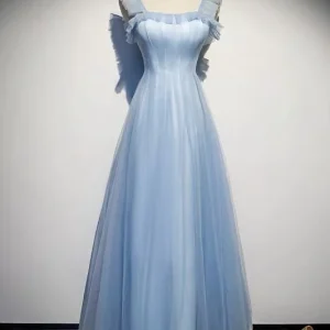 Ljusblå tyll Ankellång balklänning