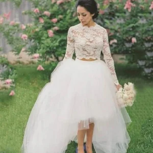 Långärmad Hög Låg Tvådelad Långärmad Crop Top Bridal Separations