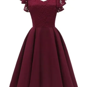 Luscious kort rödbrun balklänning med volanger remmar Vintage 50-tals korta brudtärnklänningar 1626B