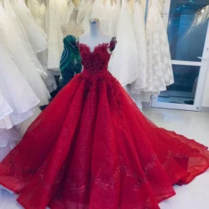 Lyxig Röd Balklänning Puffig balklänning