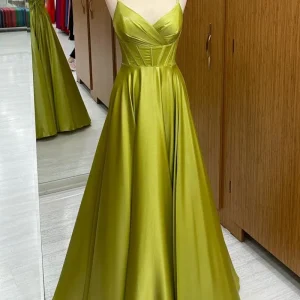 Olive Green Corset Lace-Up A-Line Long Formal Prom Dress