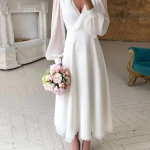 Birgit | Brudklänning Dam Långärmad V-Ringning