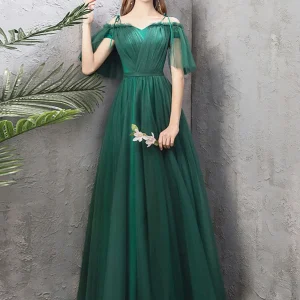 Hunter Green Tyll A-line lång balklänning högtidsklänning