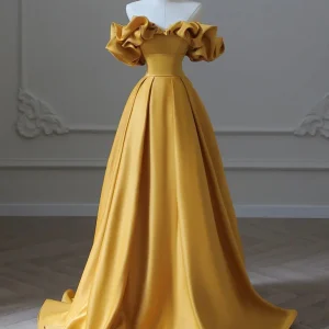 Stunning Satin Yellow Aline Prom Dress For Formal Events And Parties