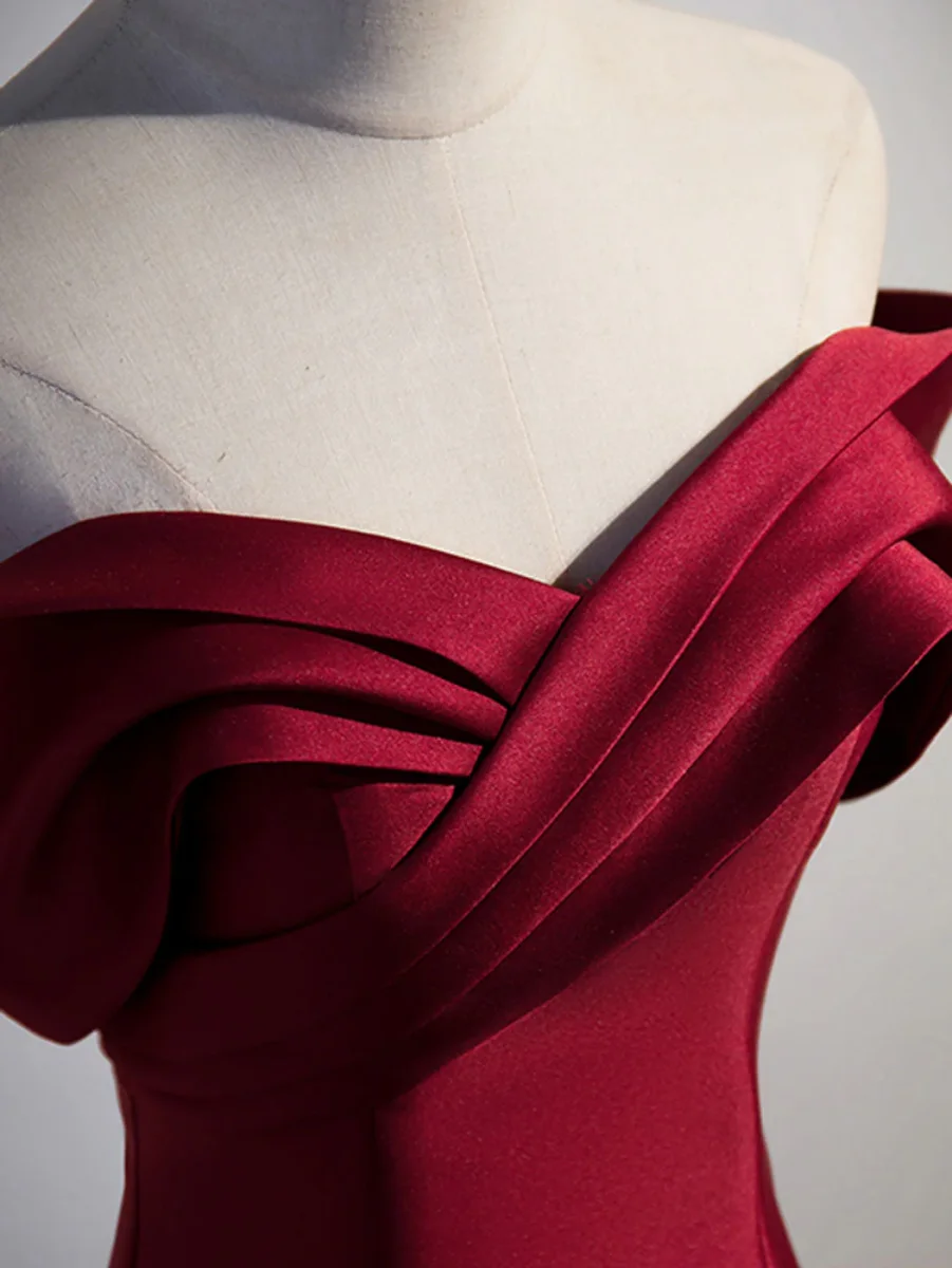 Off The Shoulder Röd Satin Formell Klänning Balklänning - Bild 5
