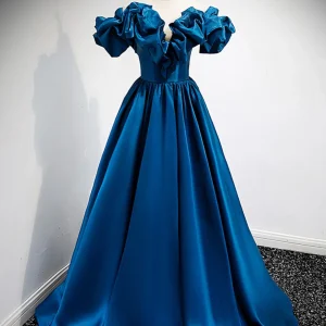 Blue Bubble Off The Shoulder A-line Evening Dress Balklänning
