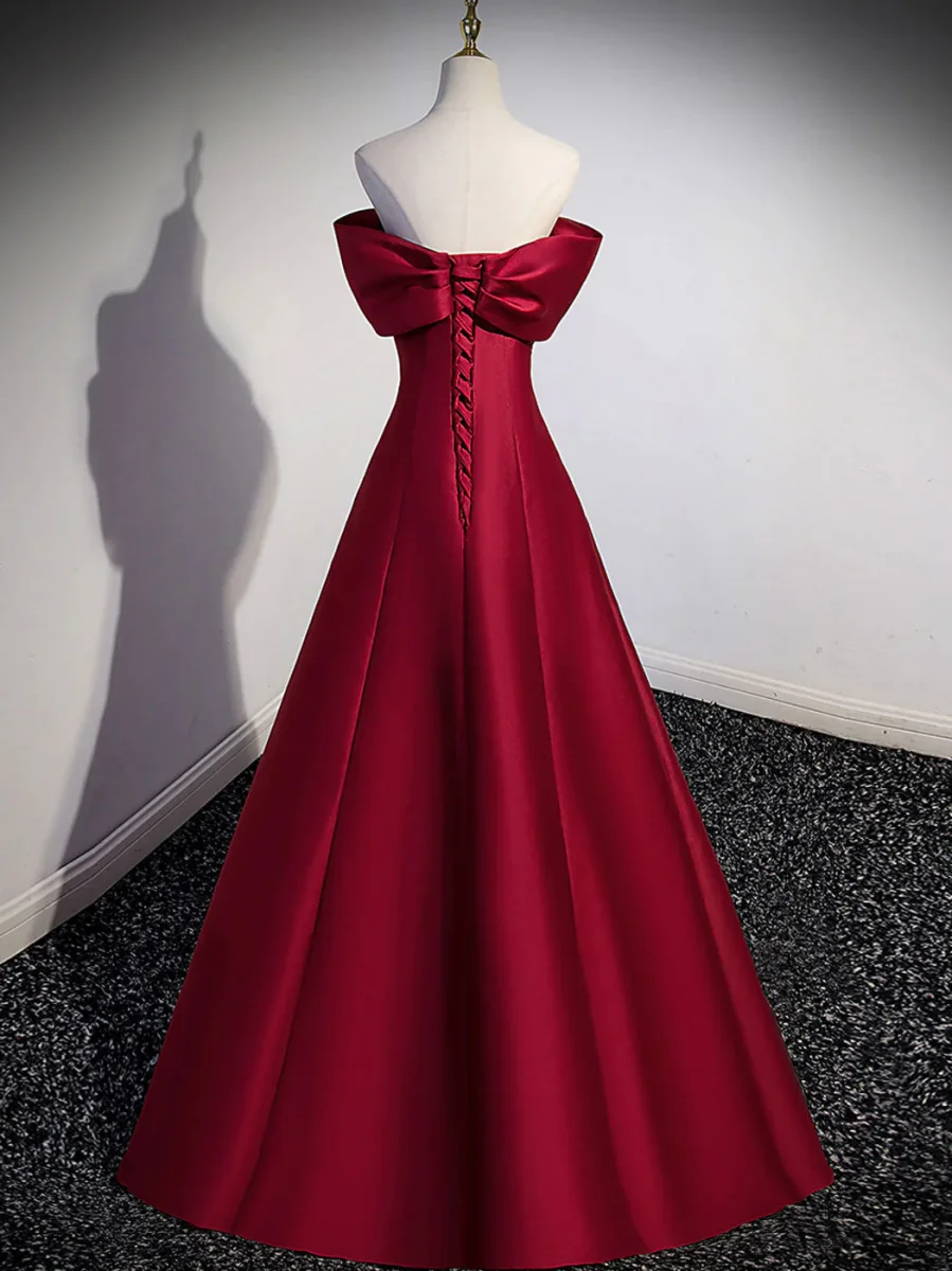 Off The Shoulder Röd Satin Formell Klänning Balklänning - Bild 3