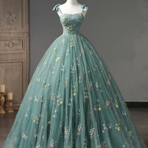 Blågrön balklänning Spetskorsett Quinceanera Dress Sweet 16 Dress