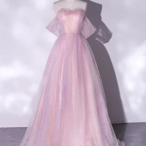 Sweet Off The Shoulder A-Line rosa balklänning