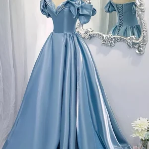 Off Shoulders Balklänning Poofy Dusty Blue Prom Dress