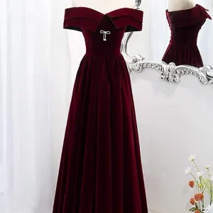 Elegant Off The Shoulder Burgundy Velvet Formell klänning i 8:e klass