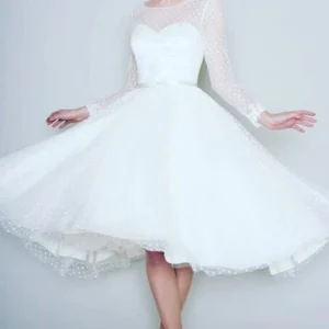 Pin UP Polka Dots långärmad 1950-tals telång bröllopsklänning med helcirkelkjol