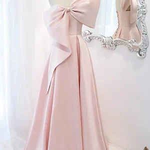 Rosa lång söt 16:e festklänning med stor rosett