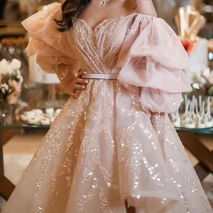 Blush Pink Glittrande kort examen högtidlig klänning Hemkomstklänning