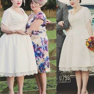 Pinup Kortärmad Rockabilly 1950-talsstil Te Längd Bröllopsklänning