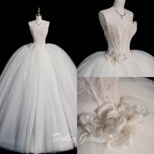 Princess Strapless Sheer Corset Ball Gown Wedding Dress