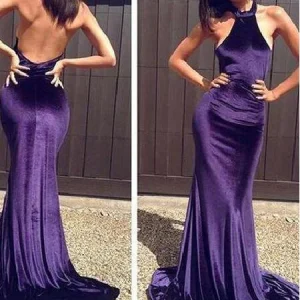 Lila sammet sjöjungfru Halter Balklänning Formell tillfällesklänning