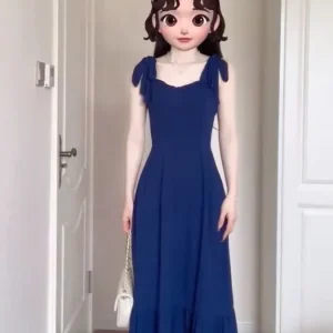 Royal Blue Chiffong Tea Lång Sommarklänning