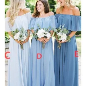 Raffinerad höst Chiffong Boho Off The Shoulder Långa sommar brudtärna klänningar