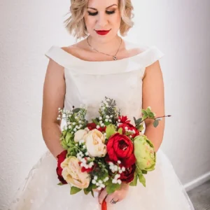 Retro Off the Shoulder Polka Dot Tyll 50-talsstil Te Lång Bröllopsklänning