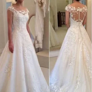 Rund hals Rustik Bröllopsklänning Spets Brudklänning