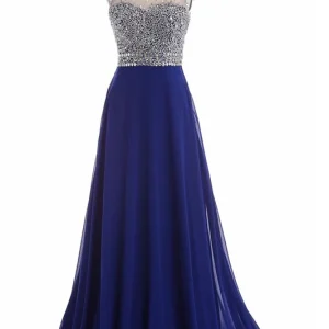 Flowy Royal Blue Chiffong Aftonklänning Lång balklänning