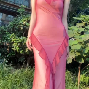 Ruffles Peach Maxi Slip Dress