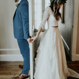 Casual Rustik Boho Spets Top Brud Separerar med 3/4 ärmar