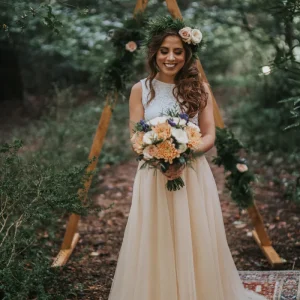 Rustik Casual Spets Crop Top Bröllopsklänning Brudklänning Separtes med naken kjol