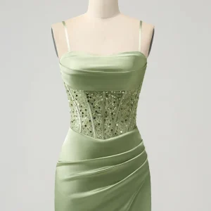 Corset Sequin Mini Homecoming Dress in Sage Green