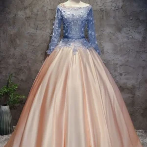 Scoop Neck Blush Rosa Balklänning Balklänning med ärmar